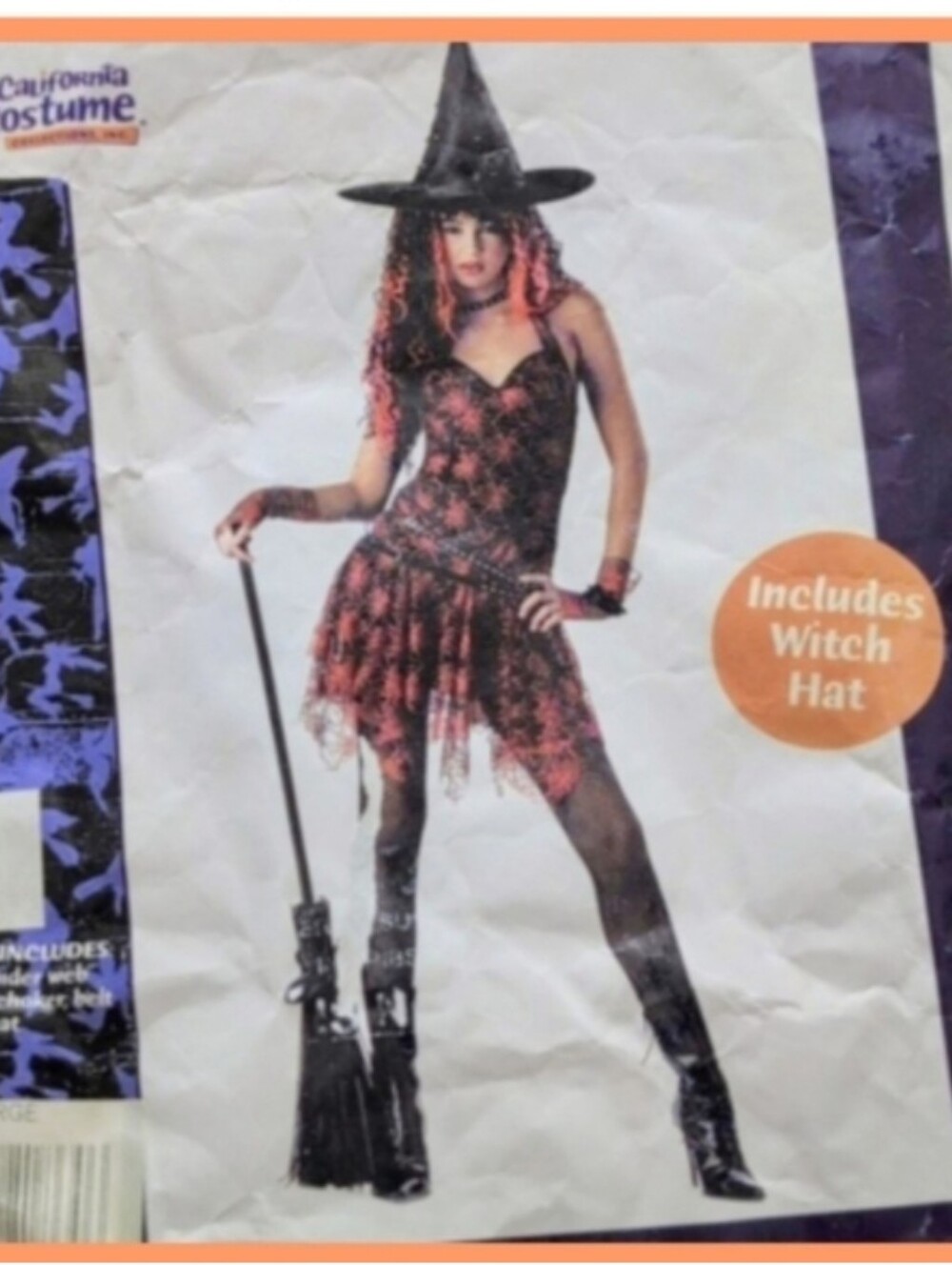 Sexy Witch Rock & Roll Spiderweb Halloween Dress Witch Costume  Black Orange Med